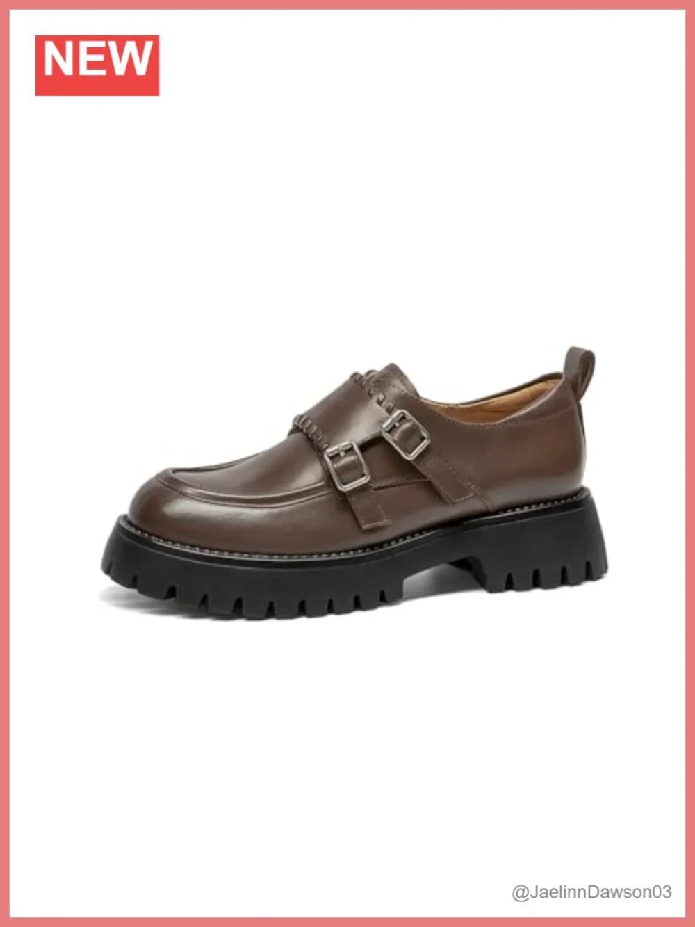 Genuine Leather Platform Monk Strap Loafers Woven Women's Shoes